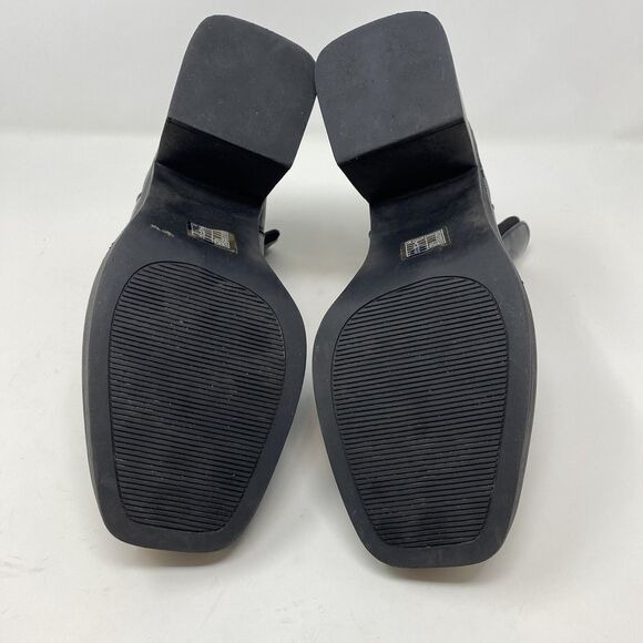 Vintage 90s Y2K Leather Chunky Square Toe Block Heel Boot Punk Goth Size 10 - Picture 11 of 12